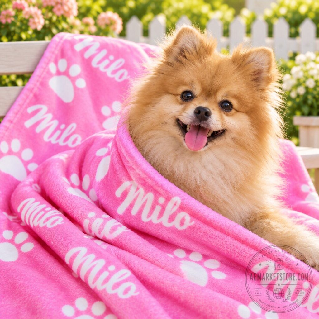 Personalized Pet Blanket Custom Name And Paws Pink Fleece Soft Personalized Pet Blanket Custom Name And Paws Pink Fleece Soft